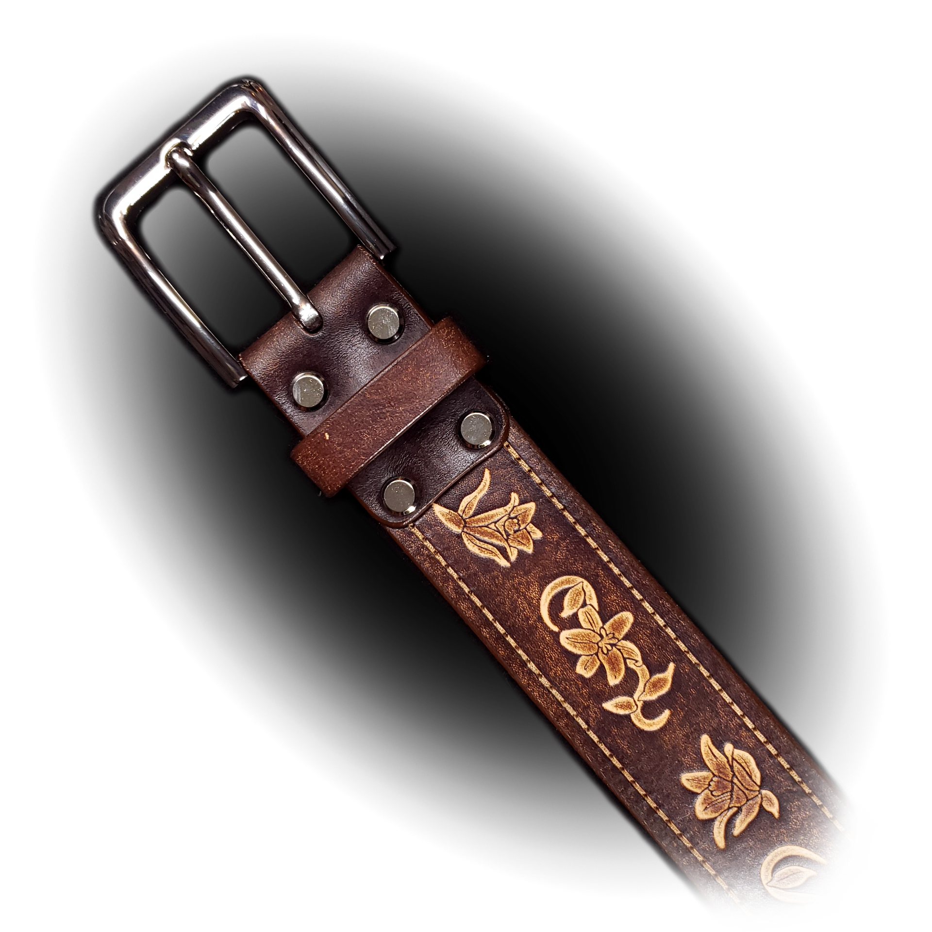 Leather Belt - Lily Flowers – Regius LeatherWorks