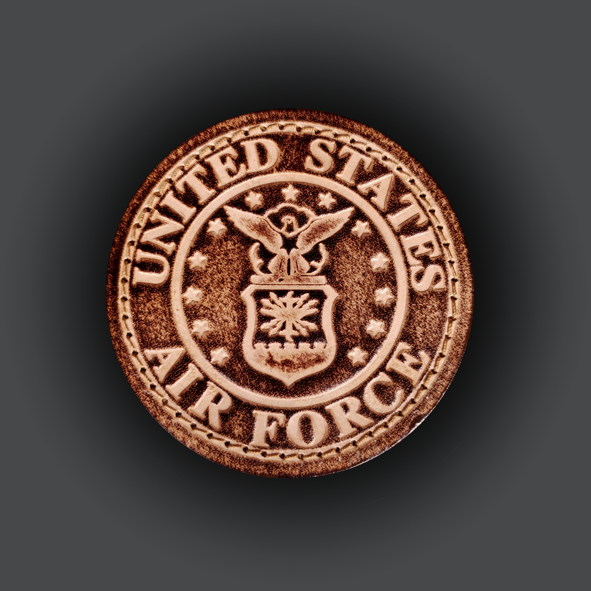 Brown leather velcro patch featuring the United States Air Force emblem.