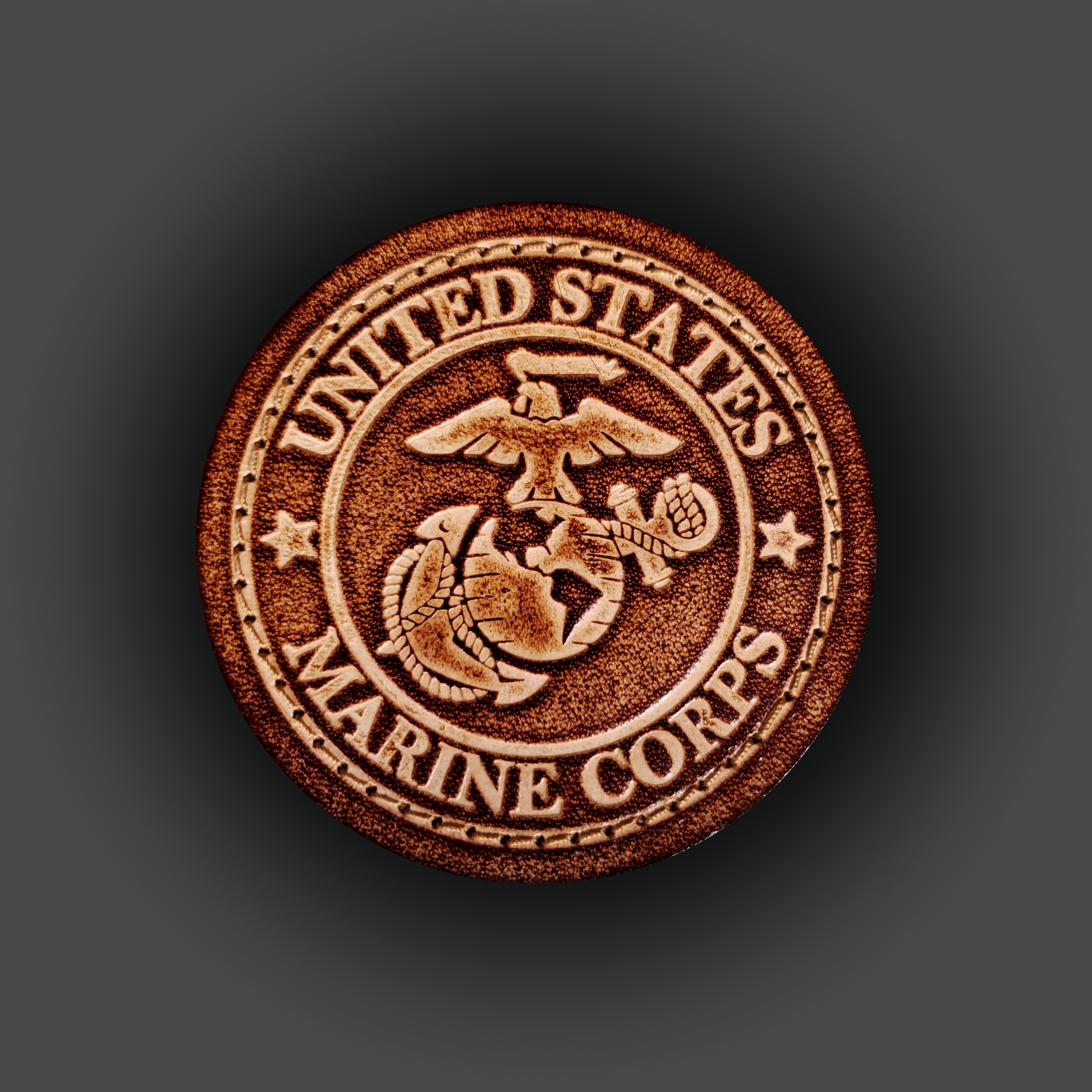 Brown leather velcro patch featuring the United States Marine Corps emblem.